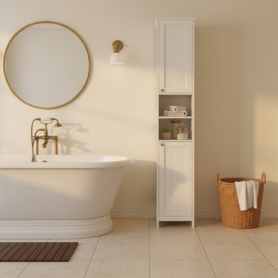 LEDREM Slim Storage Cabinet With Adjustable ShelvesTall Freestanding Bathroom OrganizerModernFor Small SpacesWhite from B&Q