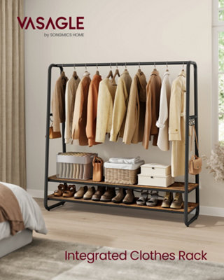 LEDREM Vasagle Clothes RailClothes Rack With 2 Shelves6 S-Shaped HooksSteel FrameFor BedroomRustic Brown And Black from B&Q