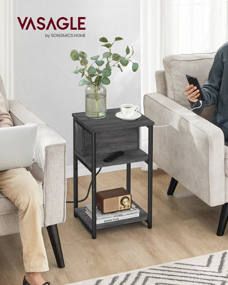 LEDREM Slim Side Table With Charging StationNarrow Bedside Table With 2 Ac Outlets 2 Usb Outlets, from B&Q