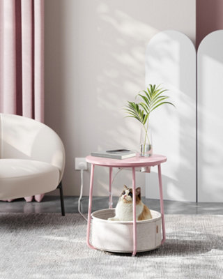 LEDREM Side Table With Charging StationRound End Table With Power OutletsUsb PortsFabric Basket,jelly Pink And Cream White from B&Q