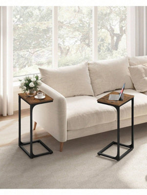 LEDREM C-Shaped Side TableSet Of 2Bedside TableSofa Side TableWith Metal FrameIndustrial,rustic Brown And Ink Black from B&Q
