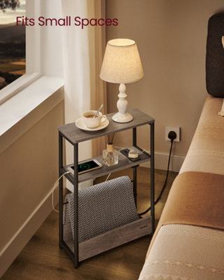 LEDREM Slim Side Table With Charging Station3-Tier Narrow Bedside TableEnd Table For Small SpacesMagazine Rack from B&Q
