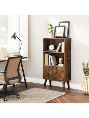 LEDREM Rustic Bookcase 3 Tier Storage Shelf With Doors For BooksPhotosDecorations In Living RoomOfficeBookcase from B&Q