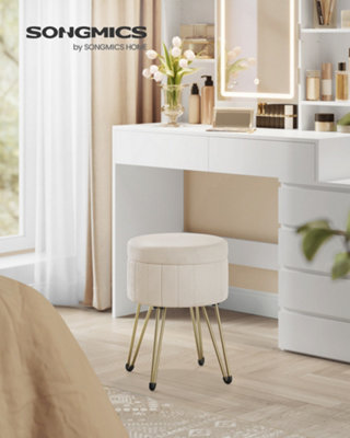 Songmics Storage OttomanVelvet Dressing Table Stool39 X 44.4 Cm (Dia.x H)Round Storage Stool Seat4 Metal LegsCream White from B&Q