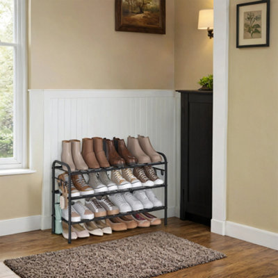 LEDREM Shoe Rack3-Tier Shoe OrganizerMetal Shoe Shelf Storage With 4 Side HooksHolds 15 Pairs Of Shoes from B&Q