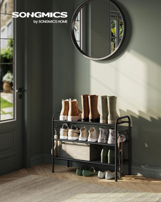 LEDREM Shoe Rack3-Tier Shoe OrganizerMetal Shoe Shelf Storage With 4 Side HooksHolds 12 Pairs Of Shoes Rack from B&Q
