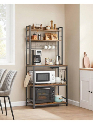 LEDREM Kitchen Storage Rack With Power OutletCoffee BarBaker's Rack14 HooksFor MicrowaveSteel Frame40 X 80 X 170 Cm from B&Q