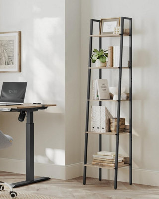LEDREM 5 Tier Narrow Ladder Shelf For Home OfficeLiving RoomBedroomKitchenIndustrialCamel Brown And Ink Black from B&Q