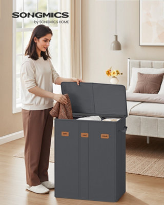 LEDREM 3-Compartment Laundry Basket42.2-Gallon (160 L) Laundry Hamper With Lid5 LabelsRemovable And Machine-Washable Liner Bags from B&Q