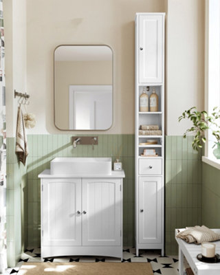 LEDREM Tall Bathroom CabinetSlim Bathroom Storage CabinetFreestanding Narrow Storage Unit With Adjustable ShelvesDrawer from B&Q