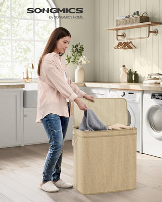 LEDREM Laundry BasketLaundry Hamper130 L Bamboo Clothes OrganiserRemovable LinerMachine Washable BagWith LidHandles from B&Q