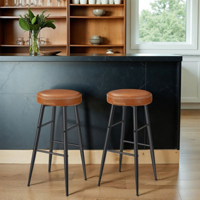 Ledrem Counter Stools Set Of 2Kitchen Bar StoolsSynthetic LeatherMid-Century ModernHome BarCaramel Brown from B&Q