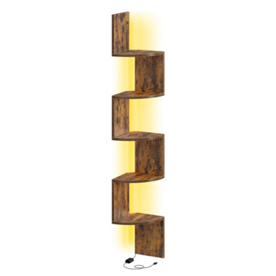 LEDREM Wall Mounted Corner Shelf With Rgb Led Lights5-Tier Floating Corner BookshelfPlant ShelfFor Bedroom from B&Q
