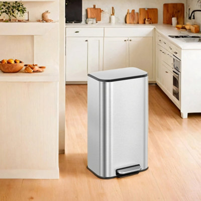 Ledrem Kitchen Bin30 L Pedal BinSteel Trash BinSoft-Close LidStays OpenInner BucketWide Non-Slip Pedal from B&Q