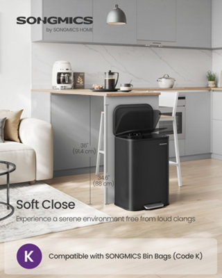 LEDREM Kitchen Bin50 L Pedal BinSteel Trash BinSoft-Close LidStays OpenInner BucketWide Non-Slip PedalInk Black from B&Q