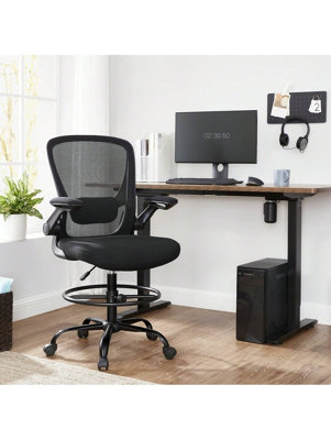 LEDREM Drafting Chair With Flip-Up ArmrestsMesh Office ChairErgonomic Painting Chair With Height Adjustable Lumbar Support from B&Q