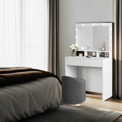 Ledrem Vanity Table With Large MirrorLed Lights With Adjustable Brightness2 Drawers And 3 CompartmentsModernWhite from B&Q