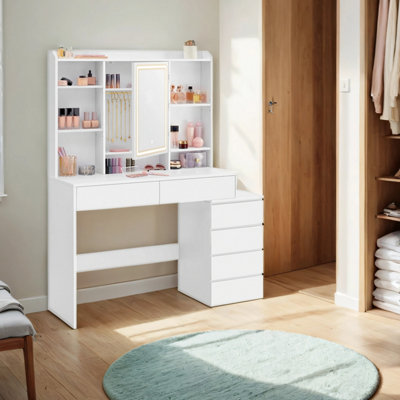LEDREM Modern Makeup Desk With MirrorDressing Table With Adjustable Led Lights40 X 117.5 X 145 CmWith DrawersAdjustable Shelves from B&Q