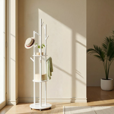 LEDREM Freestanding Coat Rack StandCoat Tree With 11 Hooks3 Shelves4 Removable WheelsFor HallwayBedroomLiving Room from B&Q