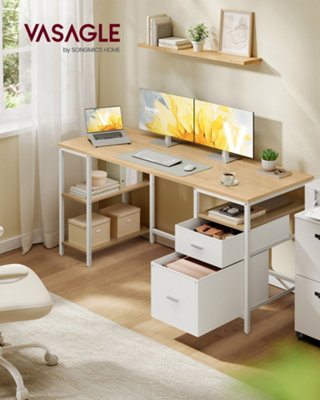 LEDREM Computer DeskWork Desk With Storage3 Shelves2 Drawers160 X 60 X 76 CmFor Home OfficeLiving RoomIndustrial Style from B&Q