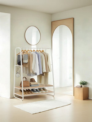 Ledrem Clothes RailClothes Rack With 2 Shelves6 S HooksSteel FrameCream from B&Q