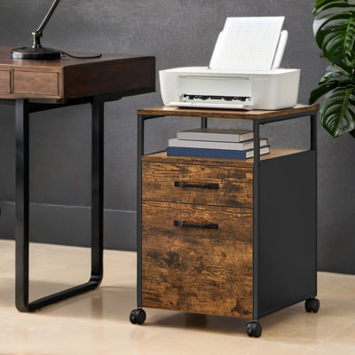 LEDREM Vasagle Mobile File Cabinet With 2 DrawersOpen ShelfSteel FrameRustic Brown And Ink Black from B&Q