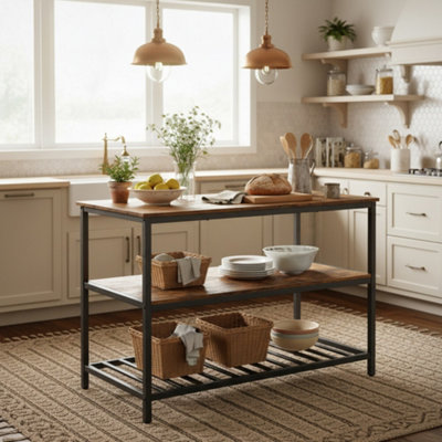 LEDREM Vasagle Bakers RackKitchen Island With Large WorktopStable Steel Structure60 X 120 X 90 CmIndustrial Kitchen Shelf from B&Q