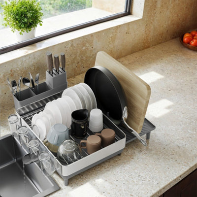 LEDREM Dish Drainer RackExpandable Dish Drying RackStainless Steel Kitchen Dish Rack With Rotatable SpoutUtensilCupGlass from B&Q