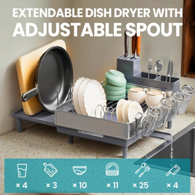 LEDREM Dish Drainer RackExpandable Dish Drying RackStainless Steel Kitchen Dish Rack With Rotatable SpoutUtensilCup from B&Q