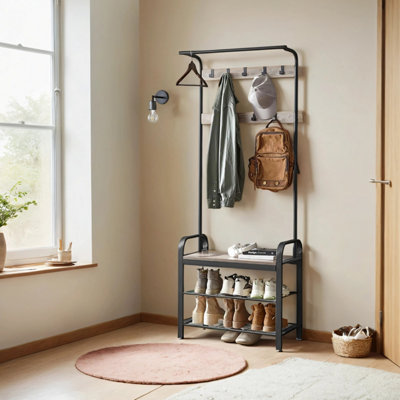 Ledrem Coat RackCoat Stand With Shoe Storage BenchWith 9 Removable HooksFor Hallway34 X 72 X 183 CmIndustrial from B&Q