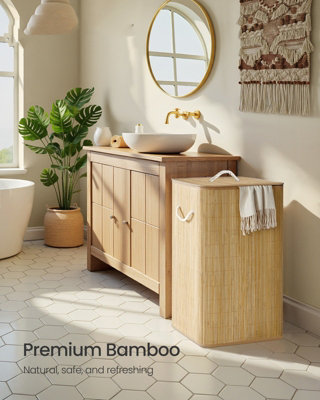 LEDREM Laundry Basket With Lid90 L Bamboo Storage BasketRectangular Laundry Hamper With Handles,natural Colour