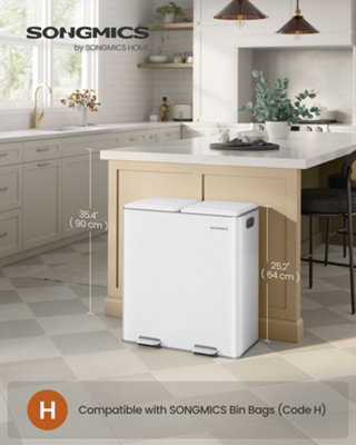 LEDREM Double Trash Bin60 L Steel Trash CanWith Soft-Close LidsDouble Inner BucketsPedalsSilveWhite from B&Q