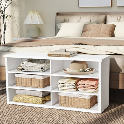 Ledrem Shoe Storage Bench6 CompartmentsAdjustable ShelvesFor Living RoomEntrywayDormWhite from B&Q