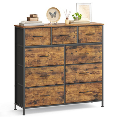 Ledrem Drawer Storage UnitChest Of Drawers For BedroomCloset9 Fabric DrawersRustic Brown And Black from B&Q