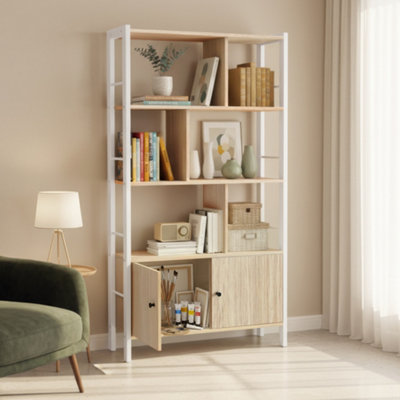 Songmics Storage ShelfBookshelf With Cabinet For Living RoomNatural And White from B&Q