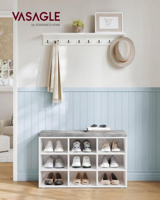 LEDREM Shoe BenchStorage Bench With Padded SeatWith Cushion9 CompartmentsAdjustable ShelvesFor Living RoomHallway from B&Q