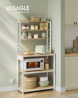 LEDREM Baker's Rack With Power OutletCoffee Bar For Kitchen With Storage6-Tier Kitchen Shelves With 6 HooksMicrowave Stand from B&Q
