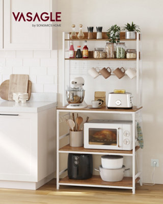 LEDREM Kitchen Storage Rack With Power OutletCoffee BarBaker's RackWith Metal Wire Panel14 HooksFor MicrowaveSteel Frame from B&Q