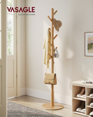 LEDREM Coat RackSolid Wood Coat StandFree Standing Hall Coat Tree With 8 Hooks For CoatsHatsBagsPursesFor EntrywayHallway from B&Q