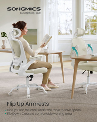 LEDREM Office ChairErgonomic Mesh Chair With Mesh Back For DeskFoldable ArmrestsAdjustable Lumbar Support And Headrest from B&Q