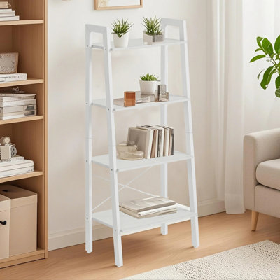 LEDREM Ladder Shelf4-Tier BookshelfStorage RackBookcaseFor Living RoomKitchenBedroomWhite from B&Q