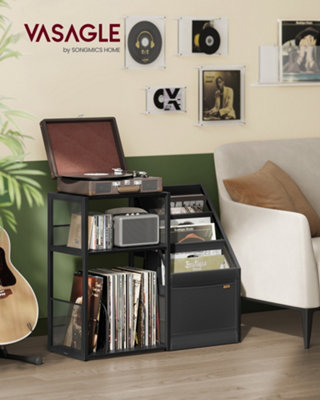 LEDREM Record Player Stand3-Tier Side TableVinyl Record Storage Up To 100 AlbumsEnd Table For Living RoomBedroomEbony Black from B&Q