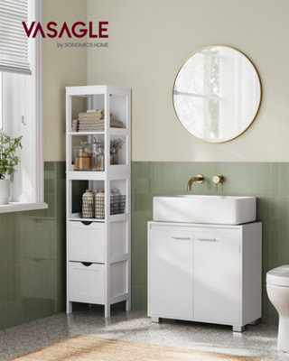 LEDREM Under Sink Bathroom CabinetUnder Sink Storage Cabinet2 Compartments Behind The DoorFits Various WashbasinsWith Feet from B&Q