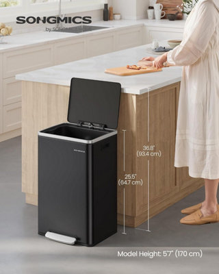 Songmics Kitchen Bin 50 LWith 15 Bin BagsStainless SteelRemovable Plastic Inner BucketWith LidHandlesSoft Close from B&Q