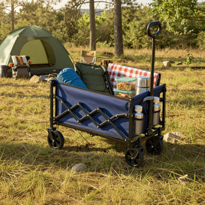 LEDREM Festival Trolley On WheelsFoldable Camping CartPull Garden Wagon,midnight Blue from B&Q