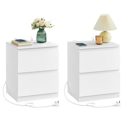 LEDREM Set Of 2 Nightstands With Charging StationBedside Tables With DrawersSide End TablesFor BedroomWhite from B&Q