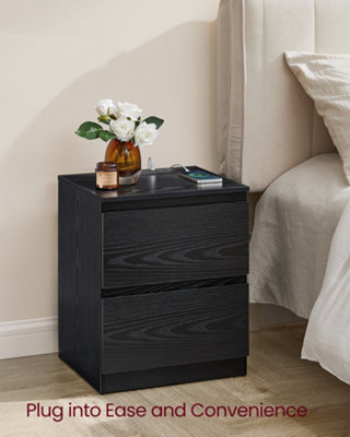 LEDREM Set Of 2 Nightstands With Charging StationBedside Tables With DrawersSide End TablesFor BedroomBlack from B&Q