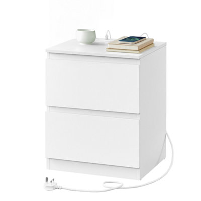 LEDREM Nightstand With Charging StationBedside Table With DrawersSide End Table2 Ac Outlets2 Usb PortsFor BedroomWhite from B&Q
