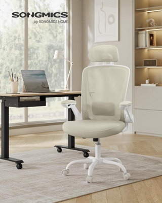 LEDREM Office ChairErgonomic Mesh Chair With Mesh Back For DeskFoldable ArmrestsAdjustable Lumbar Support And Headrest from B&Q