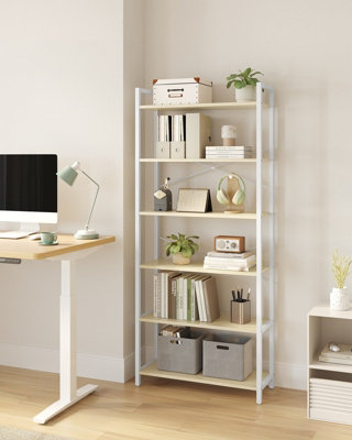 LEDREM 6-Tier BookshelfBookcaseShelving UnitFor OfficeStudy30 X 64 X 185.5 CmIndustrialNatural Beige And Matte White from B&Q